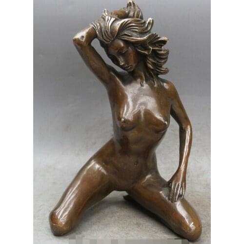 11" China Chinese West Copper Naked Sexy Belle Girl Beauty Lady Statue Sculpture R0710