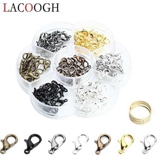140pcs/box 6*12mm 7 Colors Mixed Metal Iron Lobster Clasps Hook Clasps With Open Tools Ring DIY Necklace Bracelet Jewelry Making