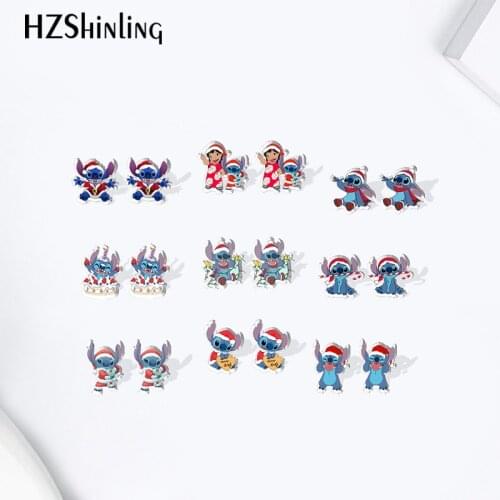 2021 Disney Christmas Lilo and Stitch Cartoon Pattern Acrylic Stud Earrings Resin Epoxy Ear Jewelry
