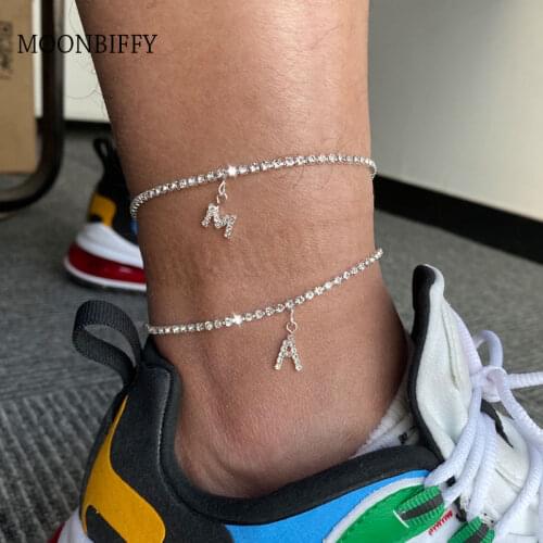 2021 Crystal Zircon Initial Letter Ankle Bracelet Alphabet Anklets For Women Foot Chain Beach Leg Bracelets Boho Jewelry