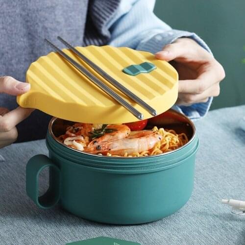 304 Stainless Steel Lunch Box Instant Noodle Box with Tableware Student Lunch Box Girl Lunch Box Fashion Simple Lunch Box