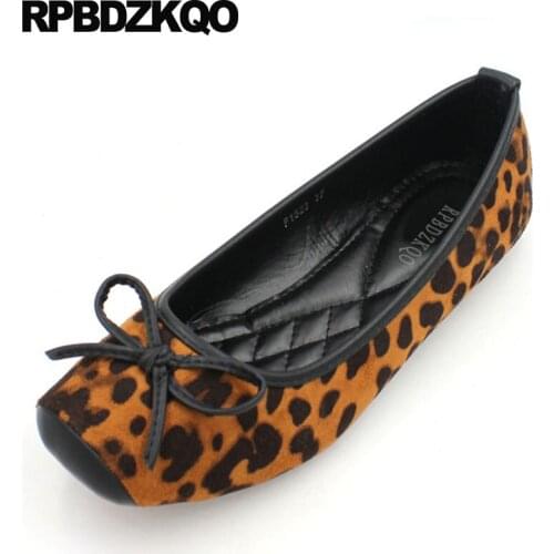 Flats slip on ballerina women foldable ballet bow square toe leopard print chinese china cute large size suede driving shoes