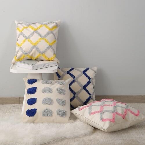 Beige Velvet Cushion Cover Tufted Geometric Moroccan Style Pillow Cover 45x45cm Home Decoration for Sofa Living Room Bed Room