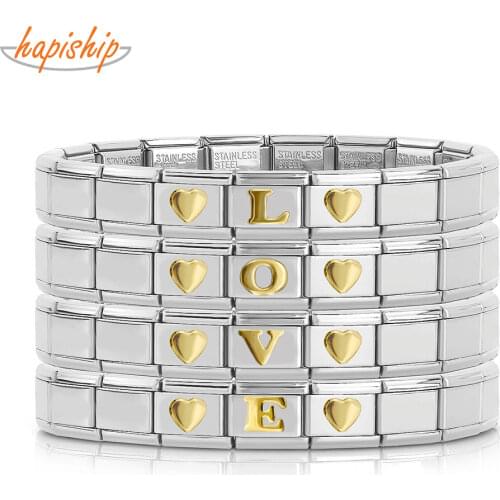 Hapiship 2021 New Girls Fashion Sweet Gold Heart 26 Letter Charm Links Bracelet Birthday Gift Bangle For Women Men Jewelry G147