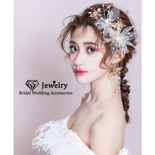 CC Headbands Wedding Hair Accessories for Women Engagement Jewelry Princess Hairbands 100% Handmade Hairwear Earring 2pcs M154