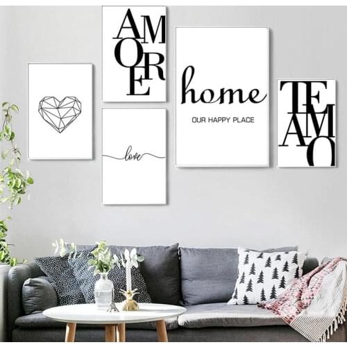 Nordic Quote Words Poster Black and White Canvas Painting Love Amore Minimalism Wall Art Pictures for Living Room Home Decor