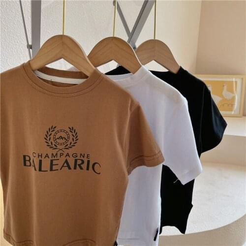 Childrens T-shirt 2021 Summer New Baby Boys and Girls Printed Letter Short Sleeve T Shirt Baby Korean O-Neck T-shirt 2-8 Years