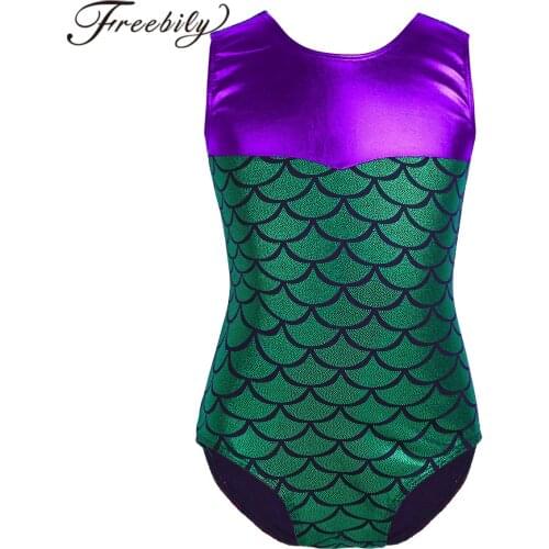 Kids Girls Sleeveless Scales Printed Splice Ballet Gymnastics Leotard Jumpsuit Dance Costume Gymnastic Bodysuits Dancewear