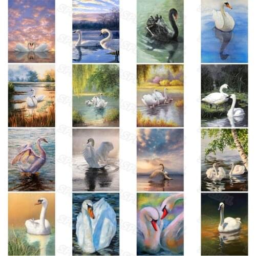Diy Diamond Painting Niche Unique Mysterious Animals Black Swan Haughty White Swan Playing In The Water Poster Painting