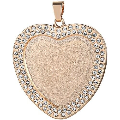ESHUO Love Heart Necklace Pendant Setting Cabochon Cameo Base Tray Bezel Blank Fit 25*25mm Glass Cabochon Jewelry Making Finding