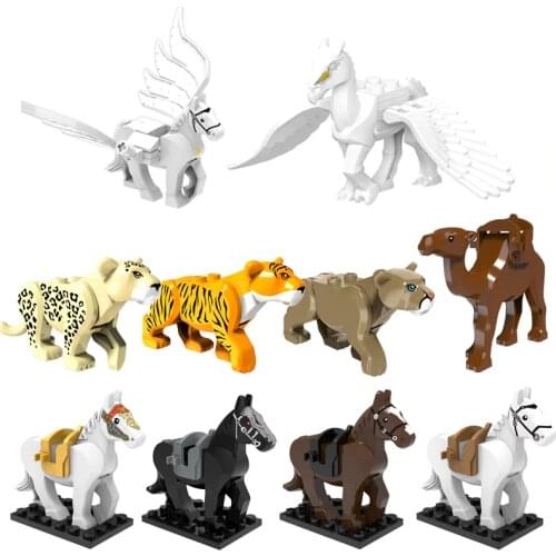 Figures Animals Flying Horse Elephant Tiger Leopard Bear Dinosaur Wolf Toys For Children DIY Kids Creator Building Blocks Animal