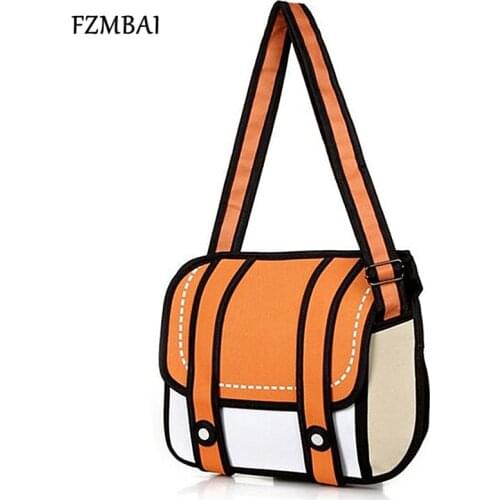 FZMBAI New Fashion 2D Bags Novelty Back To School Bag 3D Drawing Cartoon Paper Comic Handbag Women Shoulder Bag 5 Color Gift