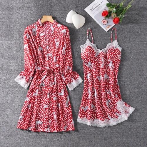 Bride Print Robe Gown Sets Sexy Womens 2PCS Satin Lace Nighty Bathrobe Nightgown V-Neck Sleepwear Sleep Suit Summer Home Wear