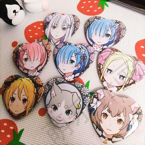 Anime Re Zero kara Hajimeru Isekai Seikatsu Rem Ram Emilia Cosplay Garniture Collect Heart-Shaped Badge For Bags Brooch Pin Gift