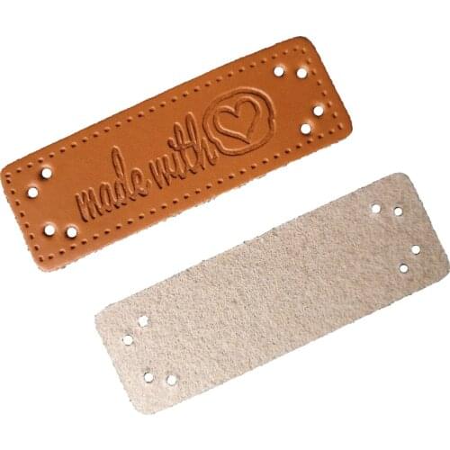 48Pcs Hand Made Leather Tags For Clothing Leather Labels Made With Heart Tag For Bag Customized Gift Brand Logo Leather Label