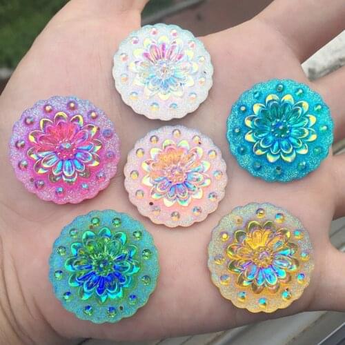 YUSDTSHA 30MM round shaped AB resin rhinestone, sewn in dress decoration party decorated flower button -8PCS/lot