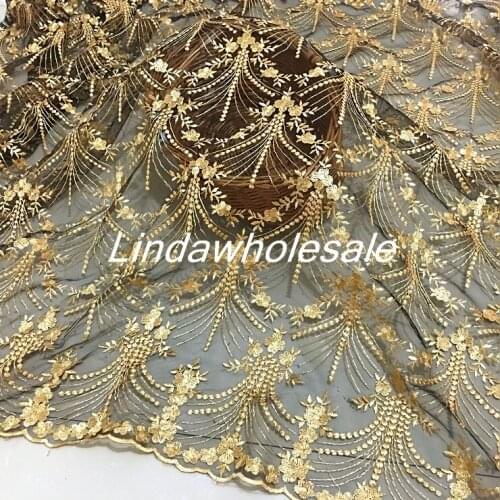 Golden net yarn lace embroidered skirt fabric,textile fabric meter,fabrics for patchwork,125cm*100cm/pcs