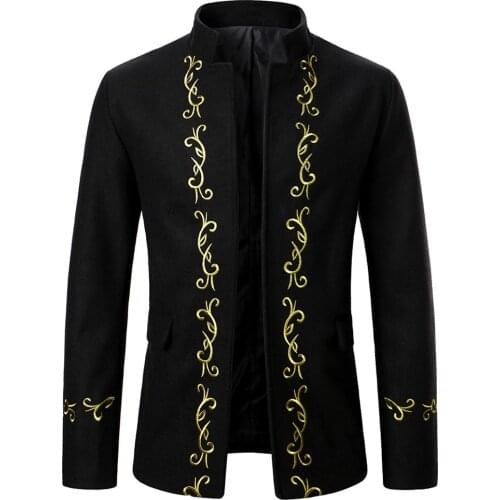 Winter New Men Jackets Casual Fashion Stand Collar Jacket Gold Embroidery Design Classic Fashion Men Coat Wedding Tuxedos