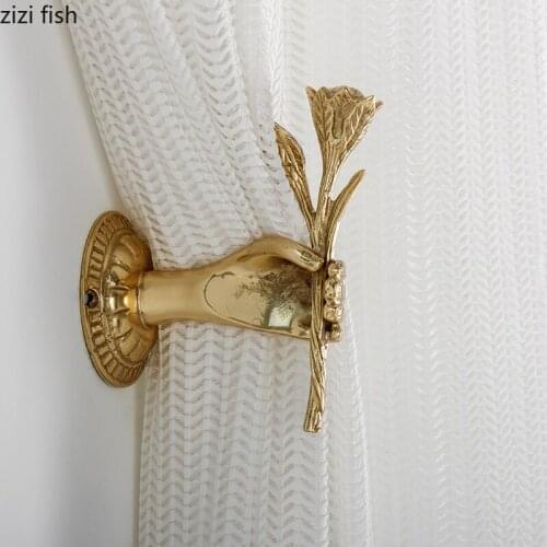 Brass Curtain Hook Rose Hand/bird Wall Decorations Curtain Stop Wall Hanging Decorative Hook Curtain Rack Decoration Accessories