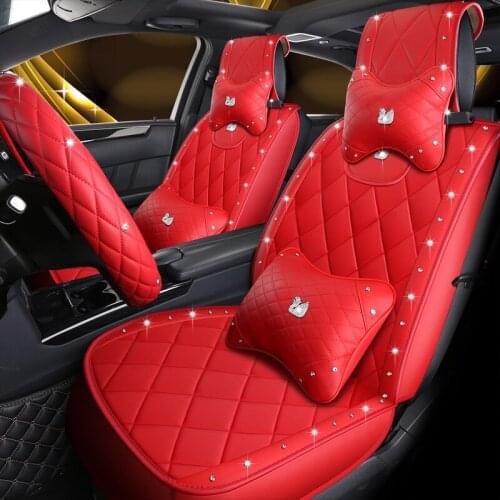 Swan/Crown rhinestones design ,Female Seat Car Seat Covers Waterproof Leather, Full Set Coverage Accessories for 5 Seats Vehicle