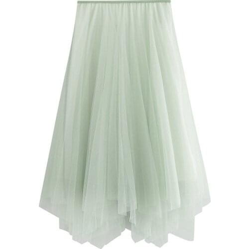 Fashion Summer Women irregular Long Tulle Skirt Lady High Waist Mesh Tutu Maxi Skirt Midi Pleated Skirt Female Faldas Jupe Femme
