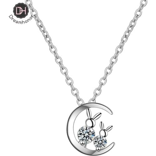 Dreamhonor 2021 Fashion Trendy Crystal Moon Cat Pendant Necklace For Women Jewelry Gifts Chocker Necklace Bijoux