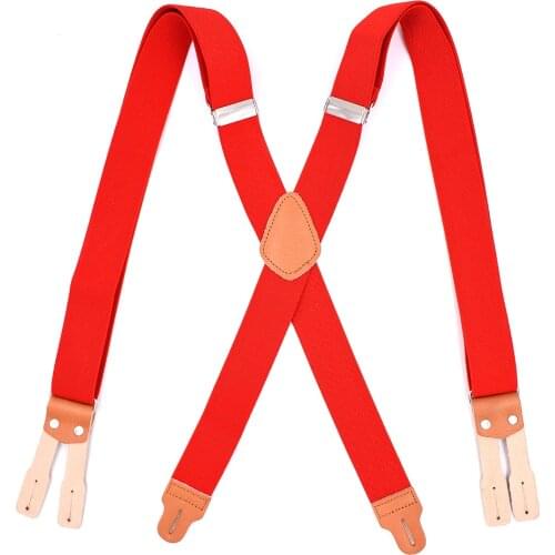 Mens Vintage Leather Suspenders Braces Button End X Back Suspender Brace for Men Suspensorio Tirante Trousers Strap Bretele Red