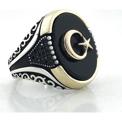 The moon The StARS Micro Workmanship Oltu Stone Sterling Silver Mens Ring