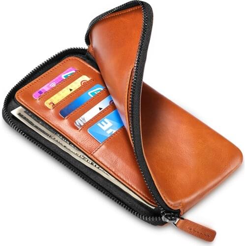 NewBring Genuine Leather Wallet Long Purse Coin Purse Card Holder Clutch Wallet Large Capacity Phone Pocket Passport Cover