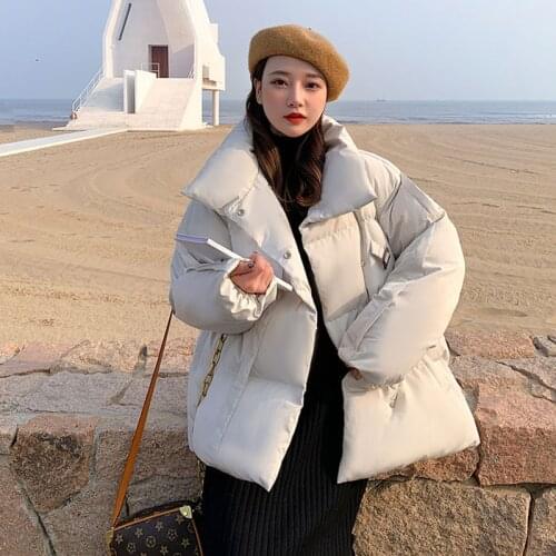 2021New Cotton Clothes Womens Winter Bread Quilted Cotton-Jackets Female Fashion Student Thick Wadded Short Coat Parkas