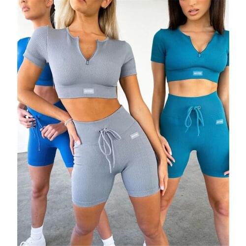 New Seamless Knitted Sexy Sports T-Shirt Trousers Shortsyoga Clothes Fitness Pants Suit Combinaison Femme