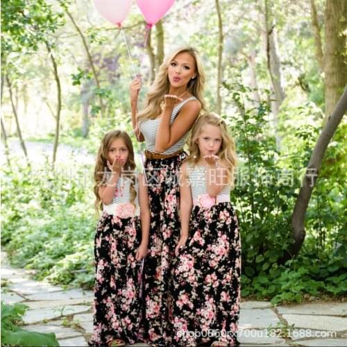 New Sleeveless Printed Dress Mother Daughter Skirt Parent-Child Rose Flower Style Family Matching Outfits Mommy And Me Clothes