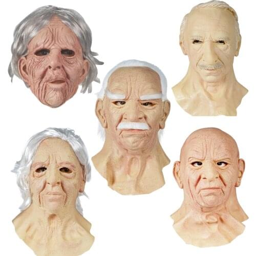 Reneecho Cheapest Wholesale Old Man Mask Old Woman Latex Mask Scary Halloween Mask