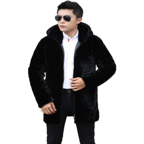 Autumn hooded faux mink leather jacket mens winter thicken warm fur leather coat men slim jackets jaqueta de couro fashion B81