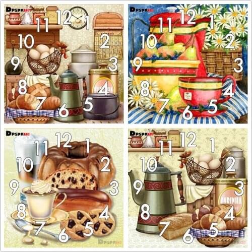 Dpsprue Full Diamond Painting Cross Stitch With Clock Mechanism Mosaic 5D Diy Square Round Scenery 3d Embroidery Gift HG52