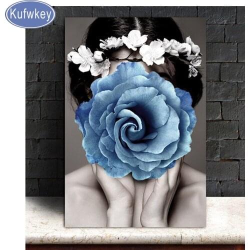 Full Square,Diamond Embroidery,Blue Flowers Women,Diamond Painting,handmade Cross Stitch,3D,Diamond Mosaic,Needlework,wall decor