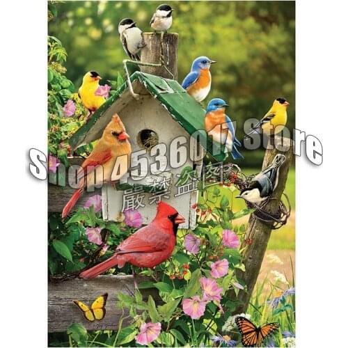Full Diy Diamond Painting Cross-Switch Singing Around the Birdhouse 3D Diamond Embroidery Rhinestones Mosaic Decor Christmas