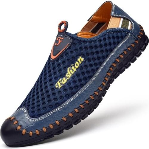 Summer Men Solid Color Aqua Shoes Mesh Fabric Breathable Sandals Barefoot Beach Shoes Hand Stitch Bottom Water Shoes Footwear