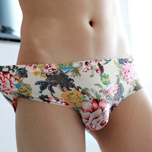 Men Briefs Seamless Floral Printing Underpants Sexy Low Waist U Convex Pouch Underwear Comfortable Summer Male