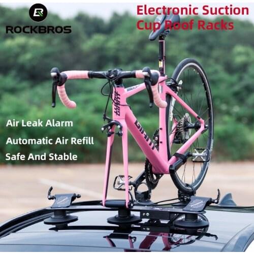 ROCKBROS Bicycle Racks Aluminum Alloy Electric Suction Cup Roof Top Bike Racks MTB Road USB Pressure Alarms Car Racks Cycling