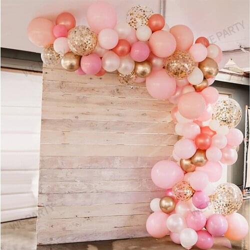 98pcs Morandi Pink Balloon Arch Garland Kit White Gold Confetti Balloons for Baby Shower Wedding Birthday Party Decor Globos