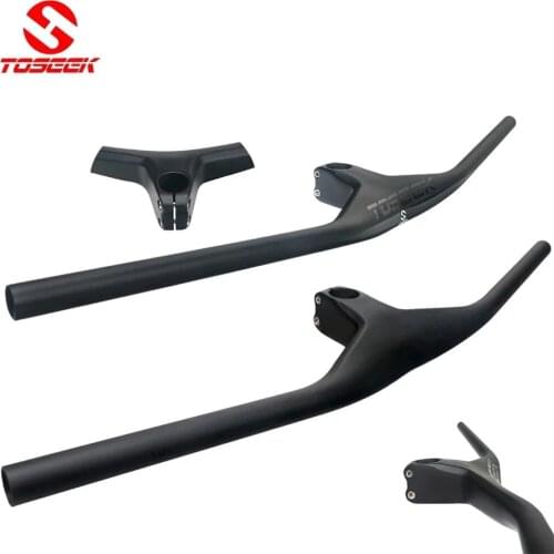 TOSEEK MTB Bike Full Fibre Handlebar Riser -17 Degree Oneshaped Integrated Handlebar With Stem 70/80/90/100mm For Mountain Bike