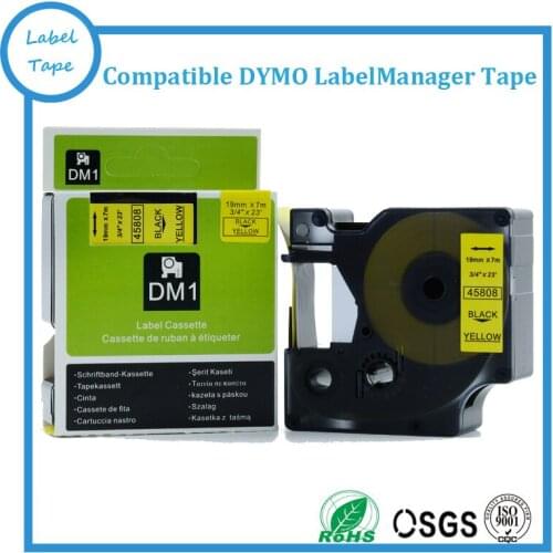 High quality 19mm x 7m DYMO D1 tape black on yellow 45808 for dymo D1 labelmanager printer