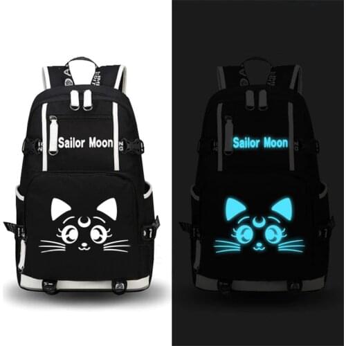 High Quality Anime Sailor Moon Kawaii Cat Luna Kawaii Luminous Printing Mochila Women Bags School Backpacks for Teenage Girls
