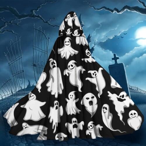 Womens Full Length Hooded Cape Vintage Ghost Gothic Pattern Unisex Cloak Halloween Christmas Cosplay Costumes Party Robes Capes