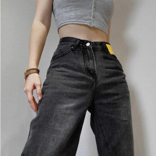 TVVOVVIN Womens High Waisted Button Jeans Womens Fashion Show Thin 2021 New Straight Tube Loose Split Wide Leg Pants Irze
