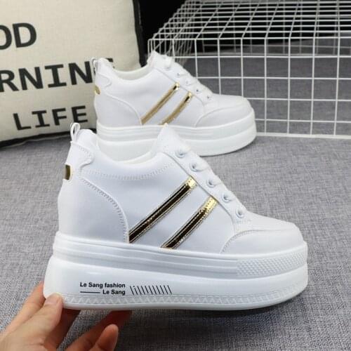 2021 Hidden Heels Women Platform Wedge Sneakers Ladies Leather Golden White Shoes Female Krasovki Tenis Feminino Casual 40