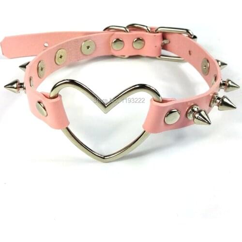Punk Gothic Harajuku Kawaii Handmade Big Heart Leather Collar Spiked Spikes Choker Bondage Necklace