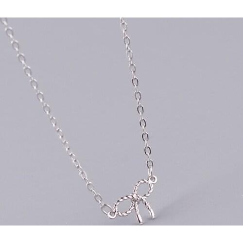 Real 925 Sterling Silver bowknot Pendant Necklaces Minimalist Fine Jewelry For Women Party Accessories