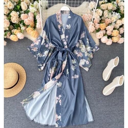 Spring summer womens runway fashion long sleeve print dress female fashion chic sunscreen beach dress TB127